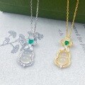 wholesale S925 Sterling Silver White Jade Icy Translucent Gourd Pendant Necklace, New Chinese-style Luxury Advanced Sense Collarbone Chain Gift-0-0