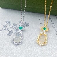 wholesale S925 Sterling Silver White Jade Icy Translucent Gourd Pendant Necklace, New Chinese-style Luxury Advanced Sense Collarbone Chain Gift-Gourd Necklace - Gold &gt; 925 Silver