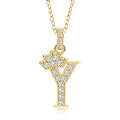 Gold-Plated Copper Crown Zircon Quartz Letter Pendant Necklace-0-28