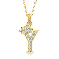 Gold-Plated Copper Crown Zircon Quartz Letter Pendant Necklace-Letter necklace Y