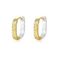 wholesale S925 Sterling Silver Hammered Texture Two-tone Square Hoop Earrings For Women-0-0