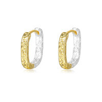 wholesale S925 Sterling Silver Hammered Texture Two-tone Square Hoop Earrings For Women-E3537-color separation 925 silver