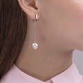 wholesale 925 Sterling Silver Irregular Freshwater Pearl Long Drop Earrings for Women, Fashionable and Luxurious, Elegant and Sophisticated-0-3