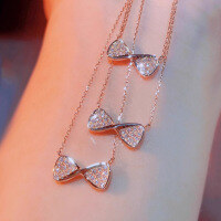 wholesale S925 sterling silver all-over butterfly bow necklace, healing and girly heart pendant, delicate and versatile lightweight luxury collarbone chain-BX0045-Rose Gold>925 Silver