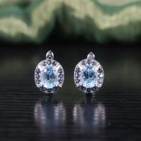 wholesale S925 Sterling Silver Oval Natural Topaz Sky Blue Earrings for Cross-Border European and American Market-Natural Sky Blue Topaz Earrings