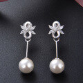 wholesale 925 Sterling Silver Minimalist Fresh Synthetic Pearl Earrings Korean Bow Pearl Stud Earrings for Women-0-1