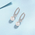 wholesale S925 Sterling Silver Freshwater Pearl Ear Clips with Moissanite, Women's Minimalist Luxury Design, Hot Selling Ready to Ship Wholesale-0-2
