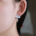 wholesale S925 Sterling Silver Japanese-style New Shell Cloud Ear Studs with Zirconia Lightning White Gold Ear Climber, Two Ways to Wear-0-2