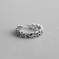 wholesale S925 Sterling Silver AR1309 Korean Style Botanical Leaf Ring Vintage Antique Finish Open Adjustable Ring for Women-0-1