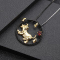 wholesale 925 Silver Chinese Zodiac Dog Pendant with Natural Gemstone, Designer Chinese Style Necklace-0-2