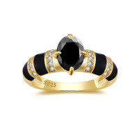 wholesale S925 silver plated with 18k gold new Egyptian style oval 6*8mm moissanite black epoxy ring for women-White 1.5 carats (side stone zircon)  US size 5