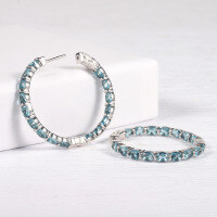 wholesale 925 Sterling Silver Round Earring Backs Cold Style High-End European American Pink Sapphire White Zircon Ear Hoops Drop Shipping-London Blue Glass Earrings 925 Silver