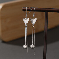wholesale Sterling Silver S925, Tassel Earrings Fashion Long Butterfly Bead Earrings for Women, Korean Style Elegant Accessories, Temu Best-Selling Jewelry-Butterfly Earrings 925 Silver