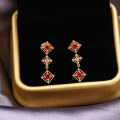 wholesale S925 silver plated with 14K gold vintage diamond snowflake red corundum earrings-0-2