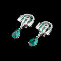 wholesale 925 Silver Gold-Plated Earrings with High-Carbon Diamond, Muzo Green Waterdrop Shape, Art Deco Decorative Jewelry for Women-0-3