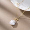 wholesale S925 Sterling Silver, 14K Gold Plated OT Clasp Natural Baroque Pearl Necklace, Factory Direct-0-0