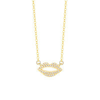 wholesale S925 Sterling Silver Exaggerated Lip Pendant With Zircon Necklace For Women-A3376-Gold/White Zirconium 925 Silver