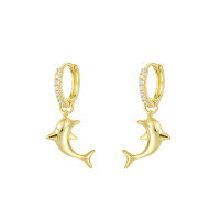 wholesale S925 Sterling Silver minimalist dolphin ballpoint necklace set, trendy and versatile design-E4423-Gold 925 Silver