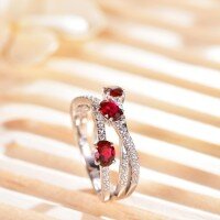 wholesale S925 Silver New Cloudsame Jewelry Cross Geometric Ring, Popular European and American Cross-Border Light Luxury Cultivated Ruby Ring-Cultured Ruby Ring  US Size 8