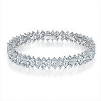 wholesale Silver-plated cross-border independent site bestseller cat eye teardrop floral cluster evening style bracelet with moissanite luxury bracelet-Platinum 16.5cm