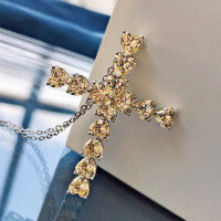 wholesale 925 Sterling Silver Europe and America 5*5 Heart-Shaped High-Carbon Diamond Cross Pendant Necklace for Women, Simple and Stylish Design-N027 Yellow Diamond 925 Silver