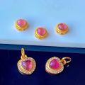 wholesale S925 Sterling Silver Gold-Plated with Inlaid Natural Red Tourmaline Heart Pendant DIY Bracelet Necklace Spacer Bead Accessories-0-1