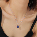 wholesale S925 Sterling Silver Designer Chain with 69ct Royal Blue Lab-Created Sapphire Pear-Shaped Pendant Necklace-0-0
