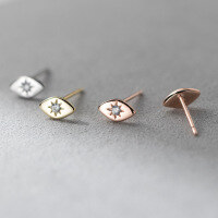 wholesale S925 Sterling Silver Single Diamond Oval Sunflower Stud Earrings, Korean Style Fashionable Commuter Ins Style Jewelry M05212-S925 silver pair gold>925 silver