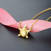 wholesale S925 silver gold-plated diamond-encrusted sweet and stylish turtle pendant choker necklace for women from Dongdaemun, Korea-003579-Gold>S925 Silver