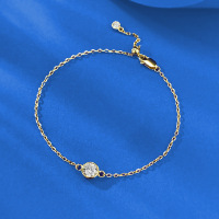 wholesale S925 Silver Gold-Plated 6mm Single Diamond Bubble Necklace, Simple and Versatile Fashion Live Stream-B171 Single Diamond Bubble Bracelet Adjustable Pull-Out