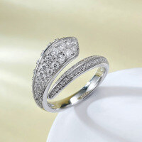 wholesale S925 Silver European and American New Ins Minimalist Style Snake-shaped Open Adjustable Ring Cross-border Live Shipping-K066 Platinum Adjustable opening