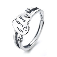 wholesale S925 Sterling Silver Double Layer English Letter Heartbeat Ring, Small Minimalist Design, Korean Style, Luxury Index Finger Ring for Women-A200J/approx. 2.4g Opening adjustable