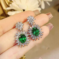 wholesale S925 Sterling Silver New European and American Luxury Nano-Green 9*11 Earring Studs for Cross-Border AliExpress-E384 Green Diamond 925 Silver