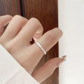wholesale S925 Sterling Silver Trendy Minimalist Ins Concave Line Texture Unique Niche Openable Ring for Women-0-0