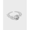 wholesale S925 Sterling Silver Korean Version Ins Minimalist Design Floral Rose Textured Adjustable Open Ring for Women-0-0