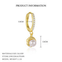 wholesale S925 Sterling Silver Geometric Ball Earrings, Women's Fashionable And Elegant, European Minimalist Style, High-end Sense-E4850-Gold/Single 925 Silver