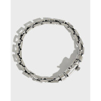 wholesale S925 Sterling Silver YHT005 Korean-style Unisex Handmade Vintage Distressed Cross Chain Bracelet for Women-16.8cm Model>925 Silver