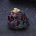 wholesale S925 Sterling Silver Natural Rose Garnet Ring, Secret Garden Designer Gemstone Ring with Floral Design-0-1