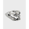 wholesale S925 Sterling Silver Korean Version INS Niche Design Minimalist Vintage Distressed Skull Textured Adjustable Ring for Women-0-0