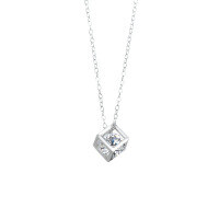 wholesale 925 Sterling Silver Ins Style Geometric Square Diamond Pendant Collarbone Chain, Minimalist and Hollow-Out Three-Dimensional Design Necklace Trendy for Women-1 carat (moissanite) necklace 925 silver