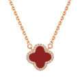 wholesale S925 Sterling Silver Four-Leaf Clover Red Agate Necklace Women's Choker Pendant with Design Sense Luxury Niche Versatile Dropshipping-0-4