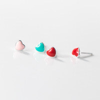 wholesale S925 silver women's cute Korean and Japanese style minimalist small heart resin stud earrings for students M01879-S925 silver pair pink>925 silver
