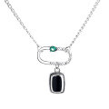 wholesale S925 Sterling Silver Korean Dongdaemun Creative Green Zircon Epoxy Square Pendant Necklace for Women-0-4