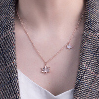 wholesale Rose Gold S925 Silver Maple Leaf Necklace, Versatile Commuter Style Women's Collarbone Chain-Rose gold 925 silver