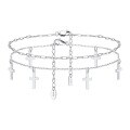 wholesale S925 Sterling Silver Ankle Chain with Layered Cross Shiny O-Link, Plated in 14K Gold, Factory Direct, Cross-Border-0-1