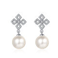 wholesale S925 Sterling Silver Square Moissanite Earrings with Freshwater Flawless Pearls, Korean-style Earrings Gift-0-4