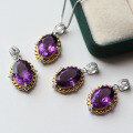 wholesale S925 Silver Inlaid Natural Amethyst Cabochon Pendant with Clean Crystal, Main Stone 10×14mm-0-0