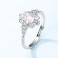 wholesale S925 Sterling Silver Plated White Gold New Korean Style Minimalist Geometric Pink Crystal Ring for Women Drop Shipping-0-3