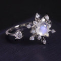 wholesale S925 Sterling Silver Gold-Plated Light Luxury Style Natural Moonstone Ring, Cream Blue Moonstone Ring for Women-0-3