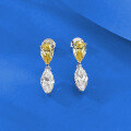 wholesale S925 Silver New Drop Marquise Double Stone White and Yellow Color Contrast Stud Earrings Zircon Light Luxury Minimalist-0-1
